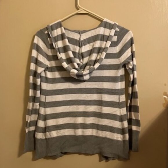 Gray and White Striped Knit Hoodie - Picture 3 of 5